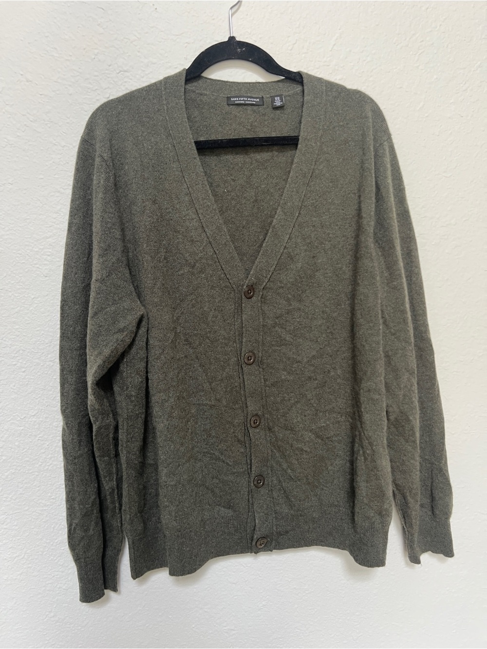 Saks Fifth Avenue Olive Cashmere Cardigan Sweater